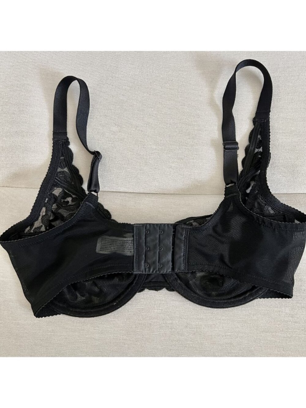 Wacoal 34DD Arabesque Lace Underwire Bra Black Sheer Cup EUC - Picture 4 of 5